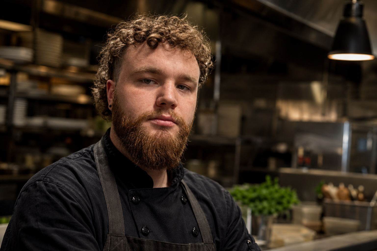 Chef Jakob Bass in a professional kitchen